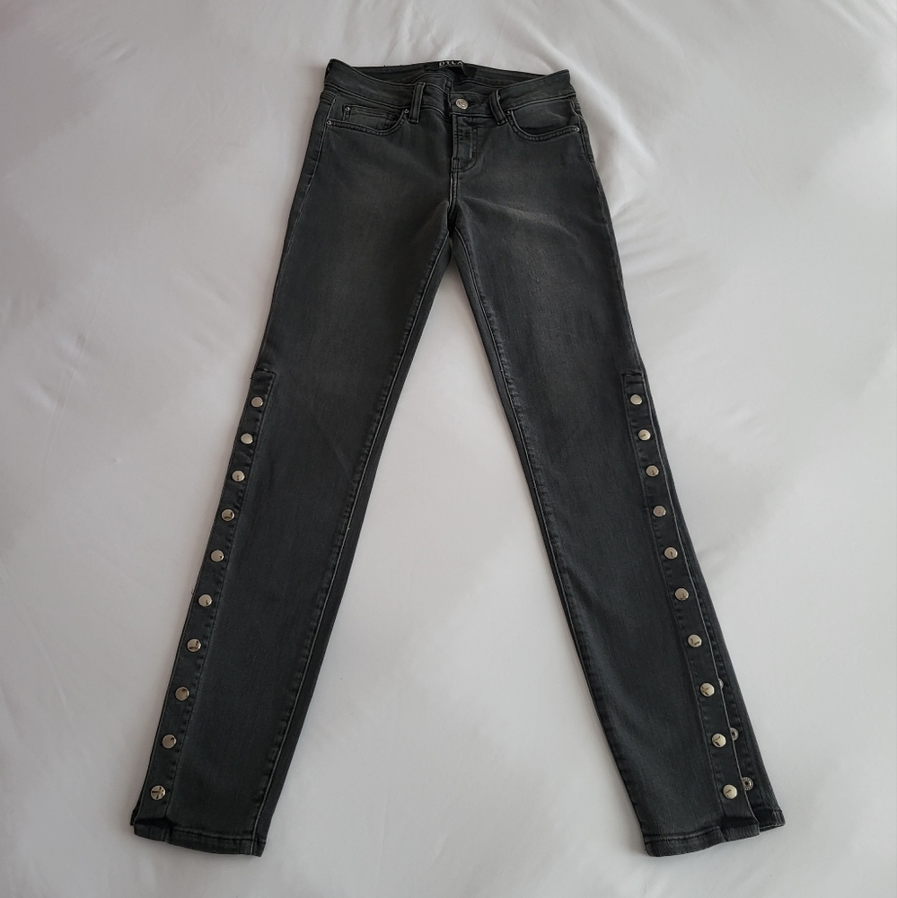 DTLA Dark Gray Y2K Silver Stud Button Skinny Jeans